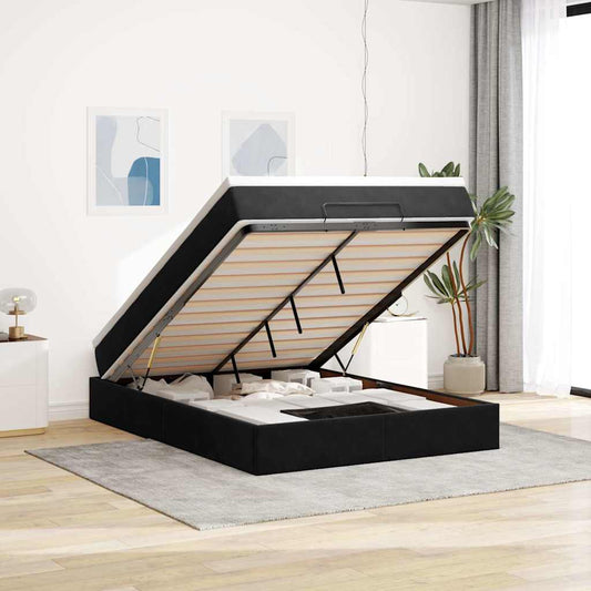 Ottoman-Bett mit Matratze Schwarz 140x200 cm Samt
