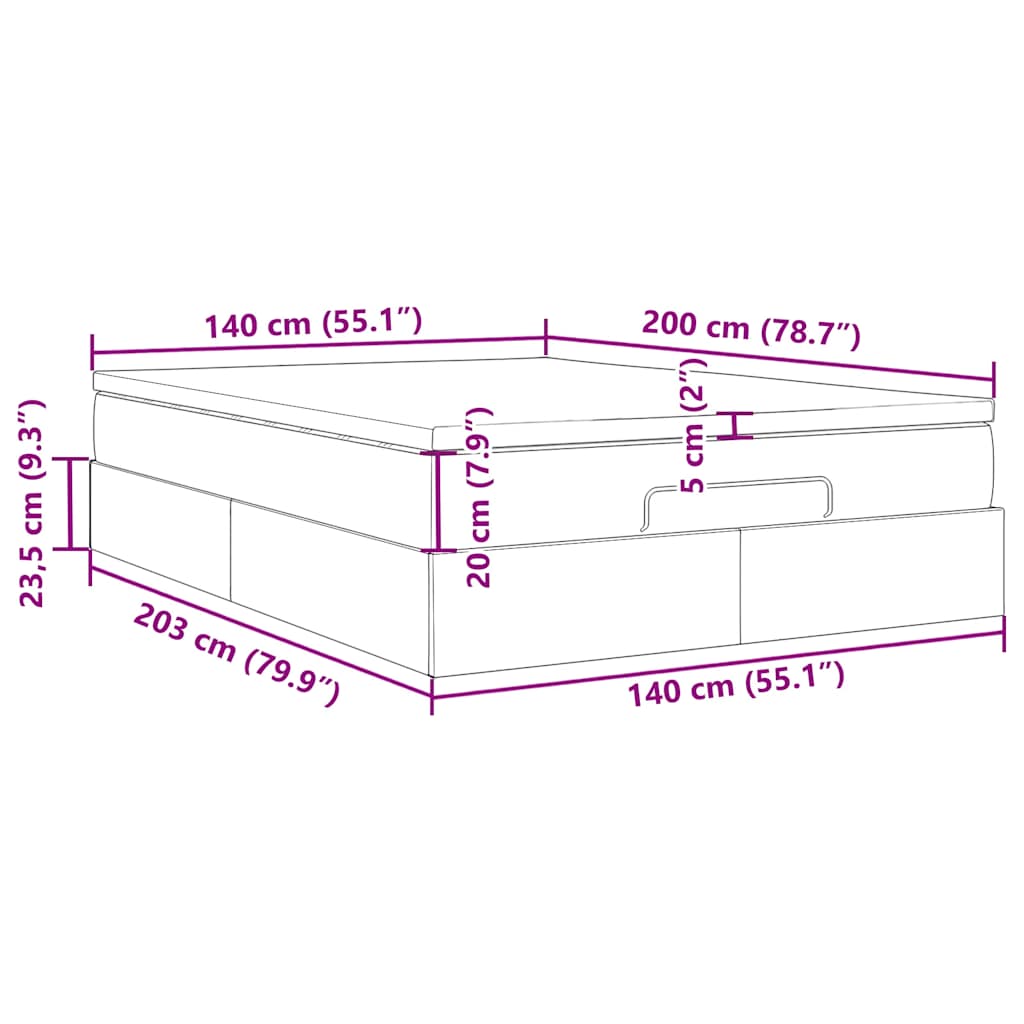 Ottoman-Bett mit Matratze Rosa 140x200 cm Samt