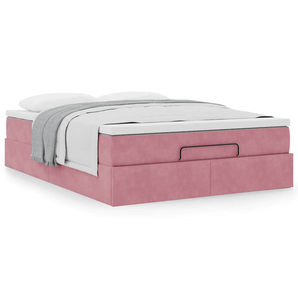 Ottoman-Bett mit Matratze Rosa 140x200 cm Samt