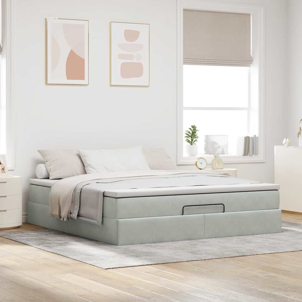 Ottoman-Bett mit Matratze Hellgrau 160x200 cm Samt