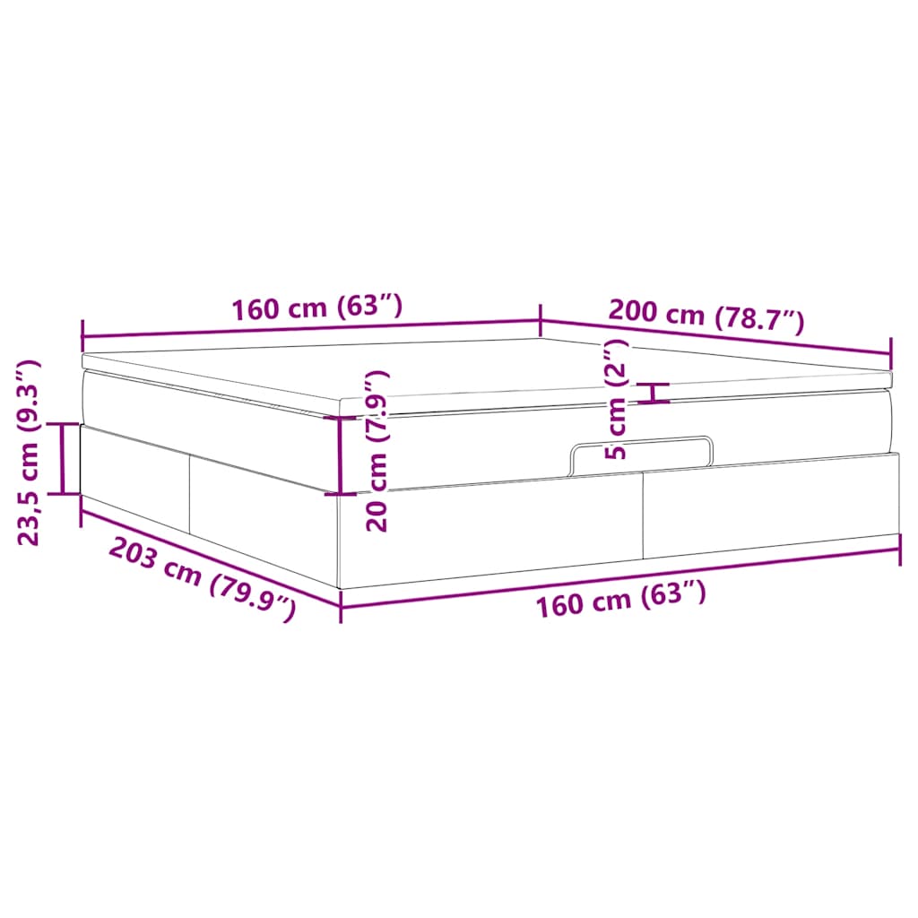 Ottoman-Bett mit Matratze Hellgrau 160x200 cm Samt