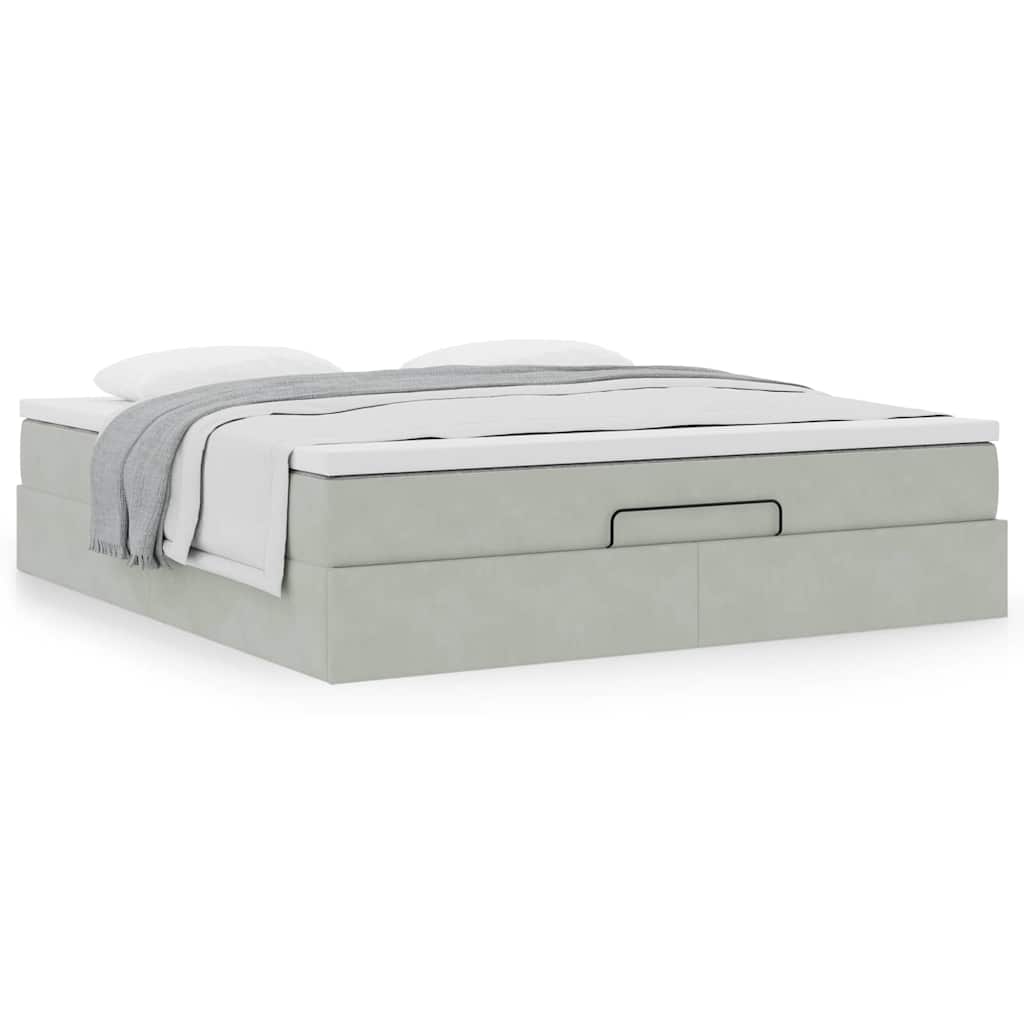 Ottoman-Bett mit Matratze Hellgrau 160x200 cm Samt