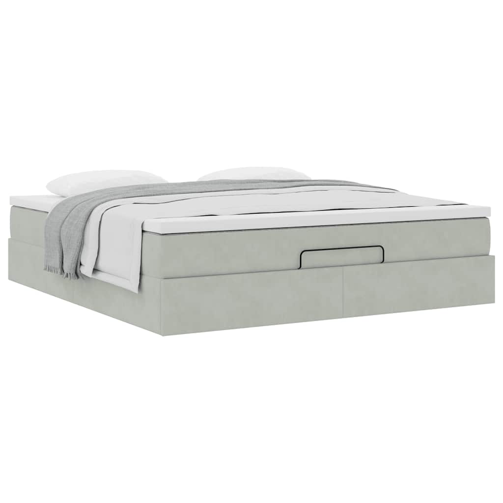 Ottoman-Bett mit Matratze Hellgrau 160x200 cm Samt