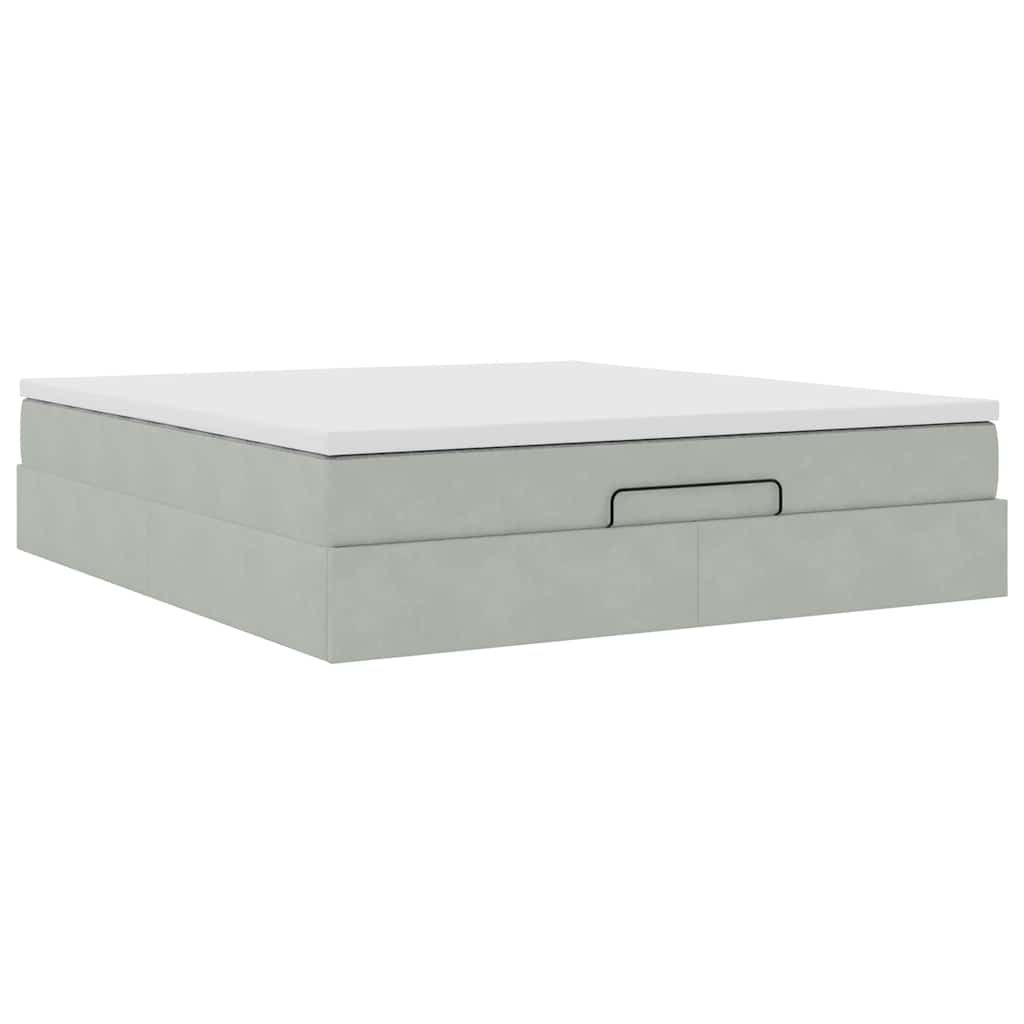 Ottoman-Bett mit Matratze Hellgrau 160x200 cm Samt