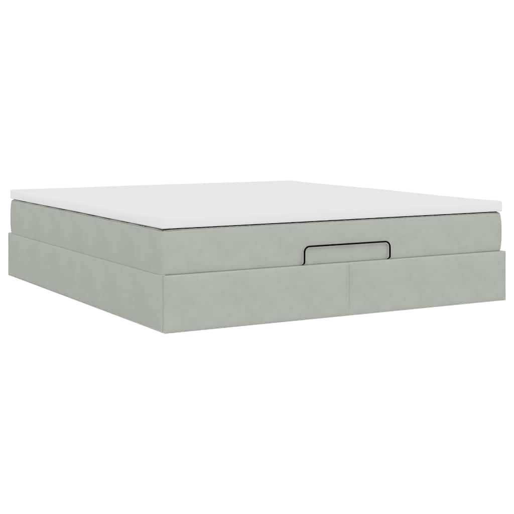 Ottoman-Bett mit Matratze Hellgrau 160x200 cm Samt