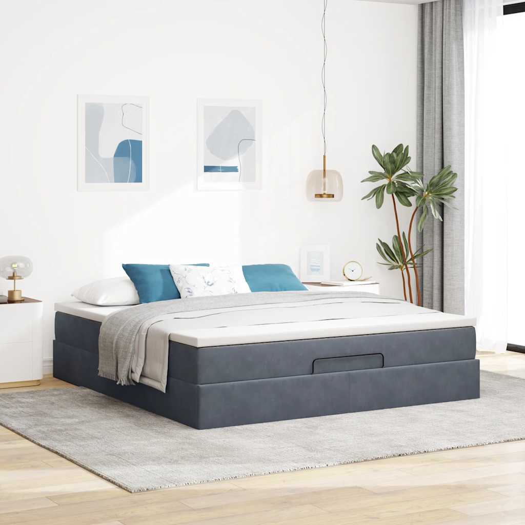 Ottoman-Bett mit Matratze Dunkelgrau 160x200 cm Samt