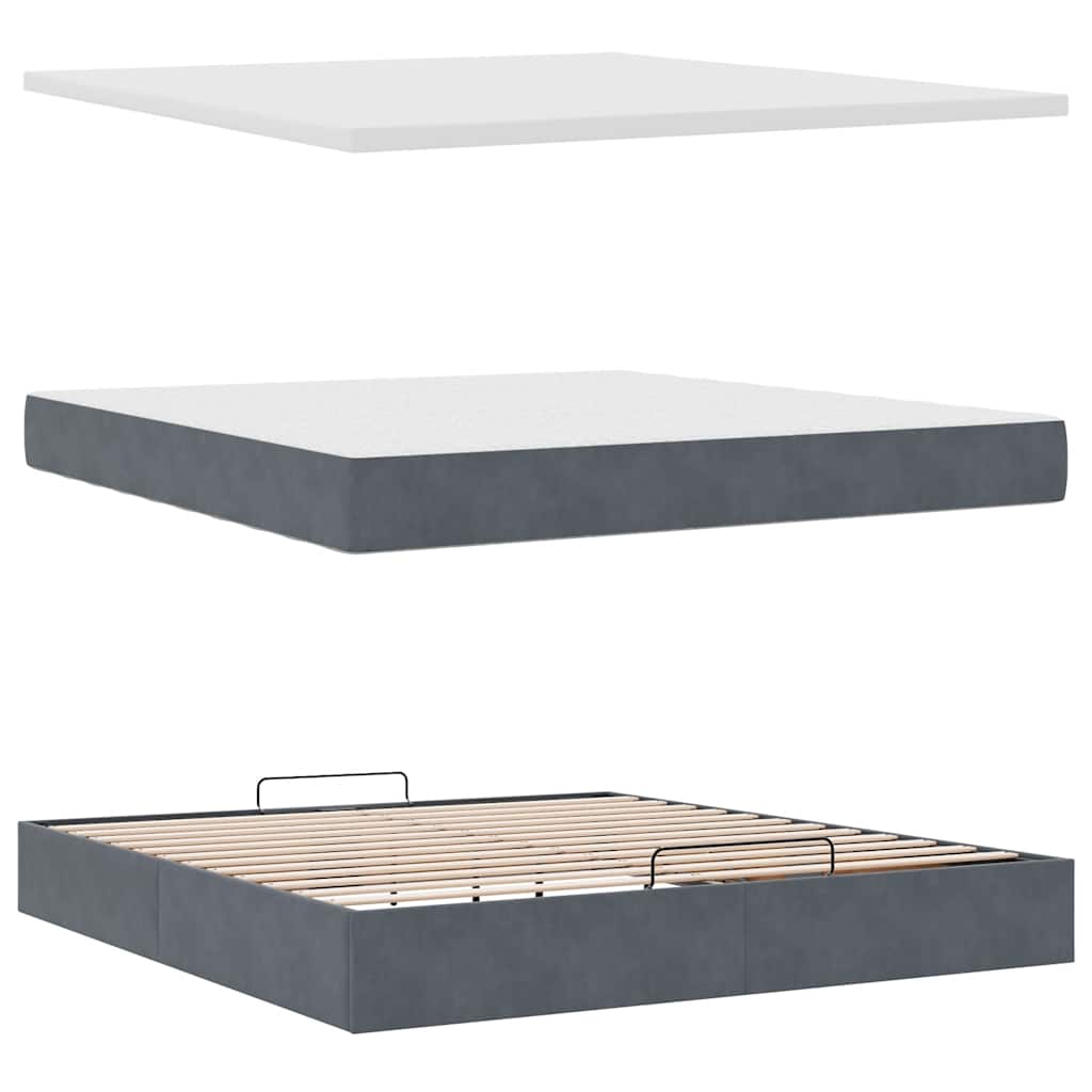 Ottoman-Bett mit Matratze Dunkelgrau 160x200 cm Samt
