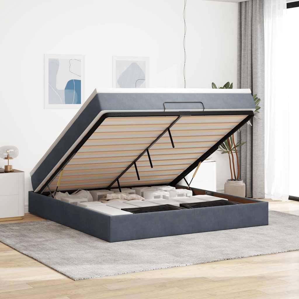 Ottoman-Bett mit Matratze Dunkelgrau 160x200 cm Samt