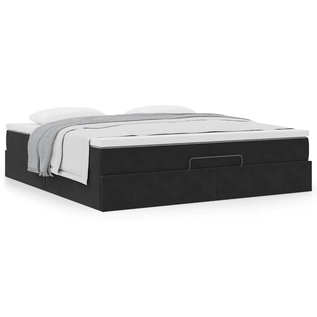 Ottoman-Bett mit Matratze Schwarz 160x200 cm Samt