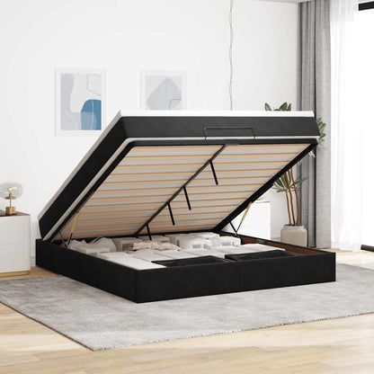 Ottoman-Bett mit Matratze Schwarz 160x200 cm Samt