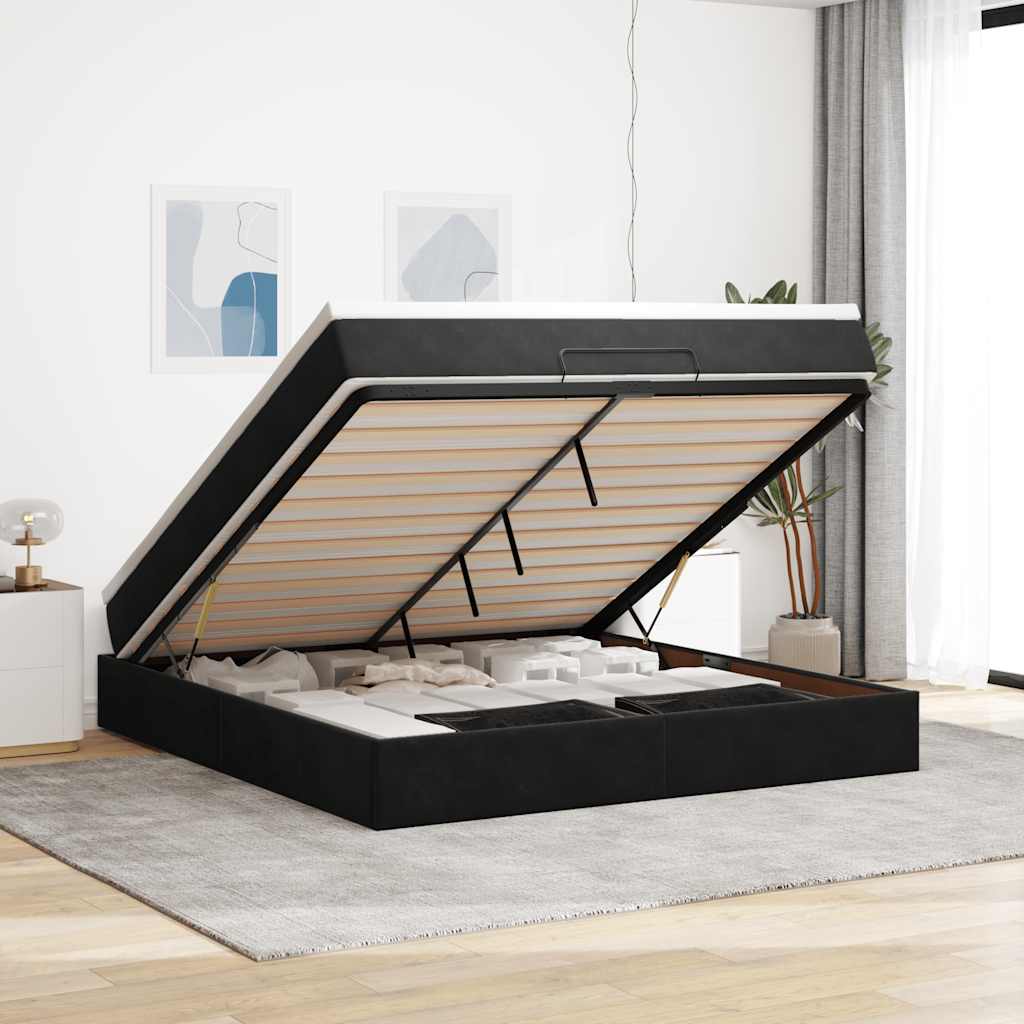 Ottoman-Bett mit Matratze Schwarz 160x200 cm Samt