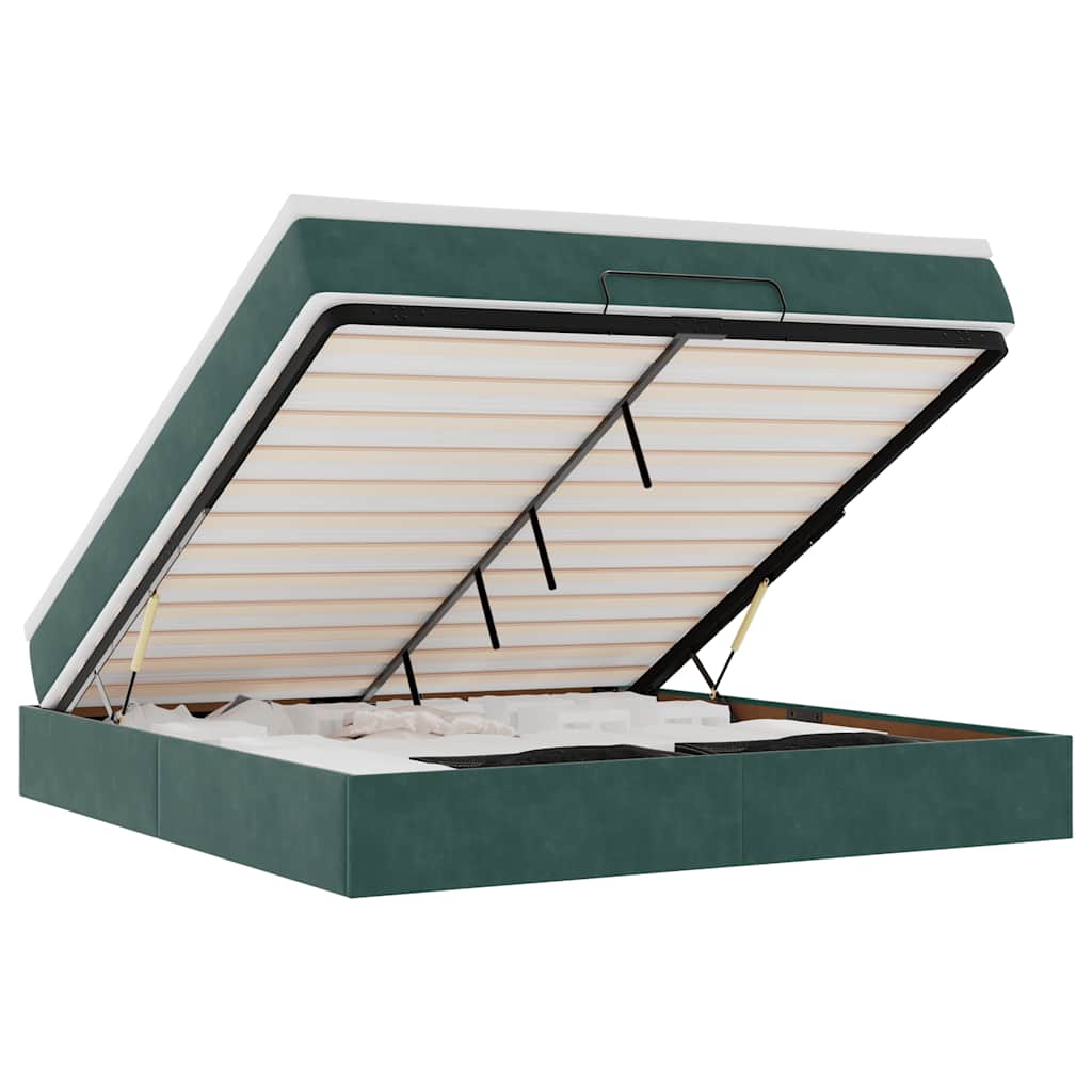 Ottoman-Bett mit Matratze Dunkelgrün 160x200 cm Samt