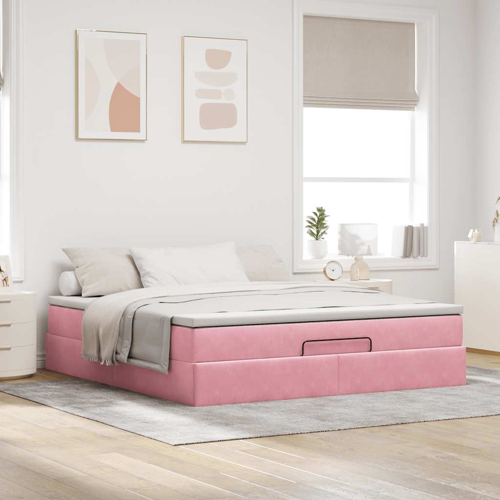 Ottoman-Bett mit Matratze Rosa 160x200 cm Samt