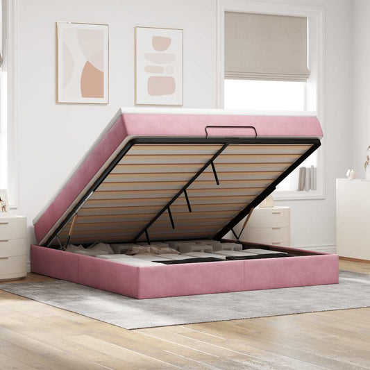 Ottoman-Bett mit Matratze Rosa 160x200 cm Samt