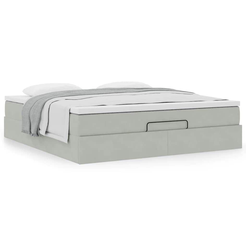 Ottoman-Bett mit Matratze Hellgrau 180x200 cm Samt