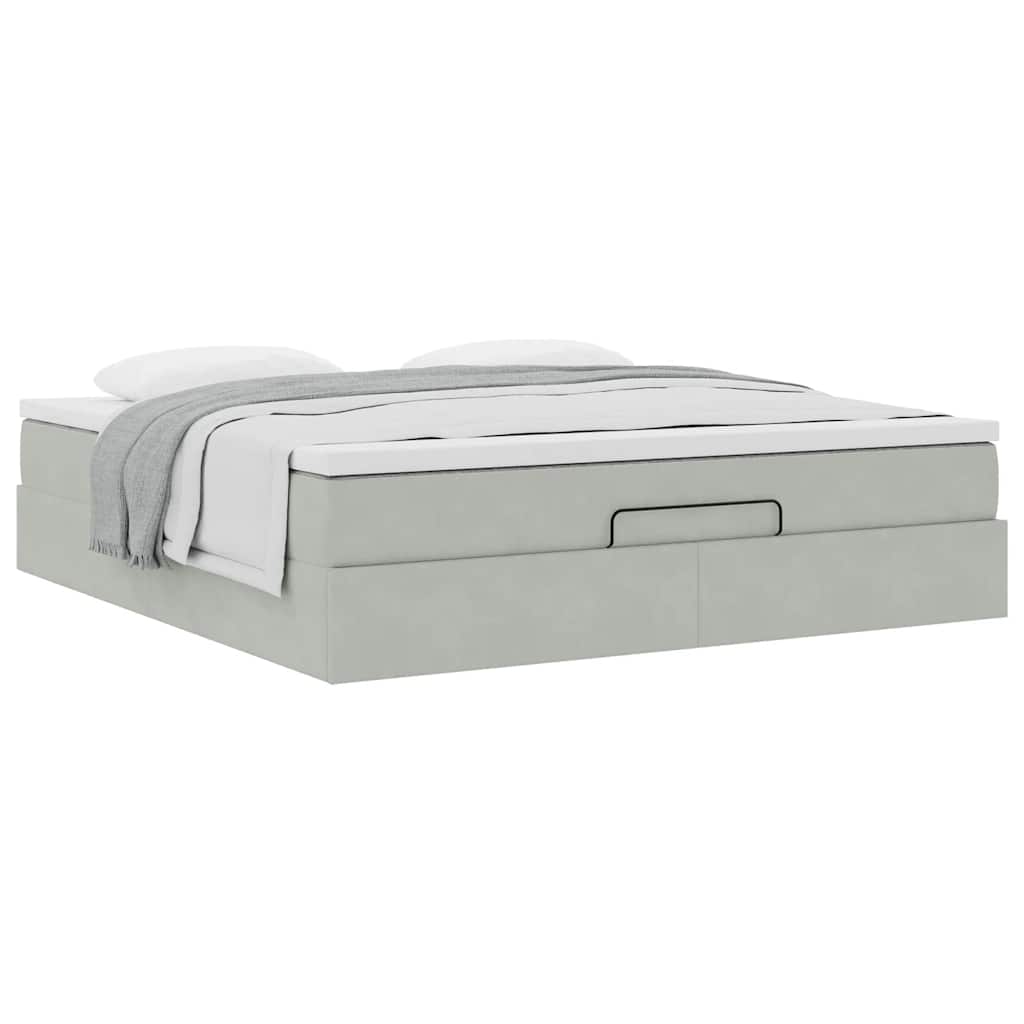 Ottoman-Bett mit Matratze Hellgrau 180x200 cm Samt