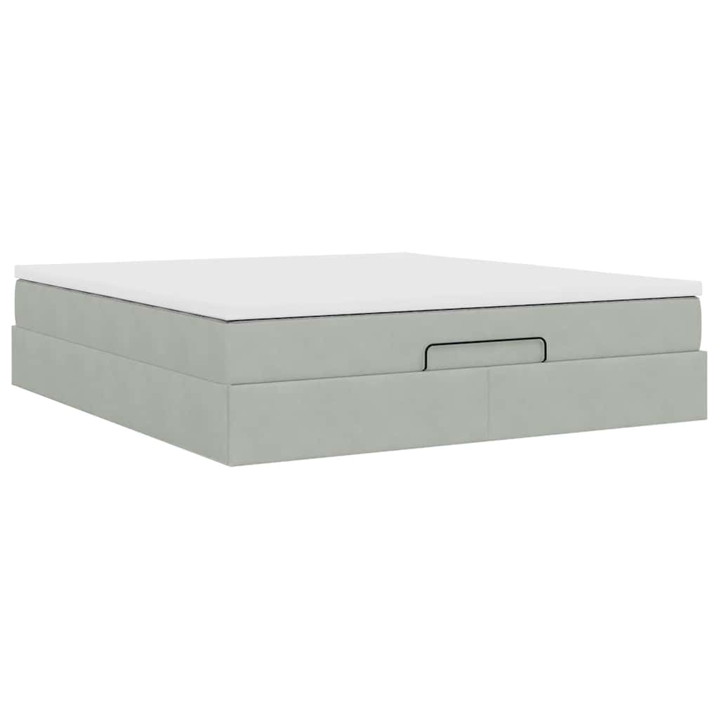 Ottoman-Bett mit Matratze Hellgrau 180x200 cm Samt