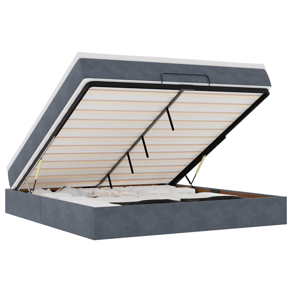 Lit ottoman avec matelas en velours gris foncé 180x200 cm