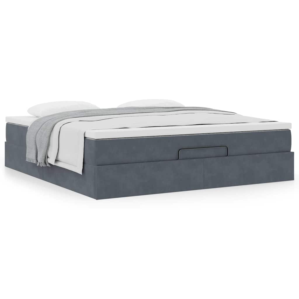 Lit ottoman avec matelas en velours gris foncé 180x200 cm