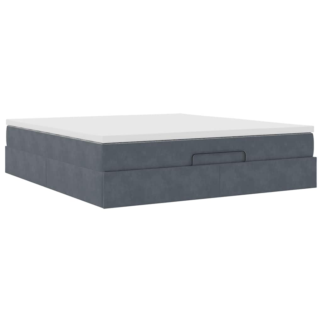 Lit ottoman avec matelas en velours gris foncé 180x200 cm