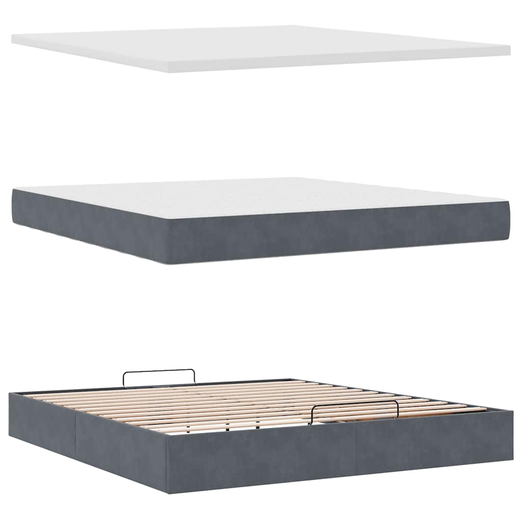 Lit ottoman avec matelas en velours gris foncé 180x200 cm