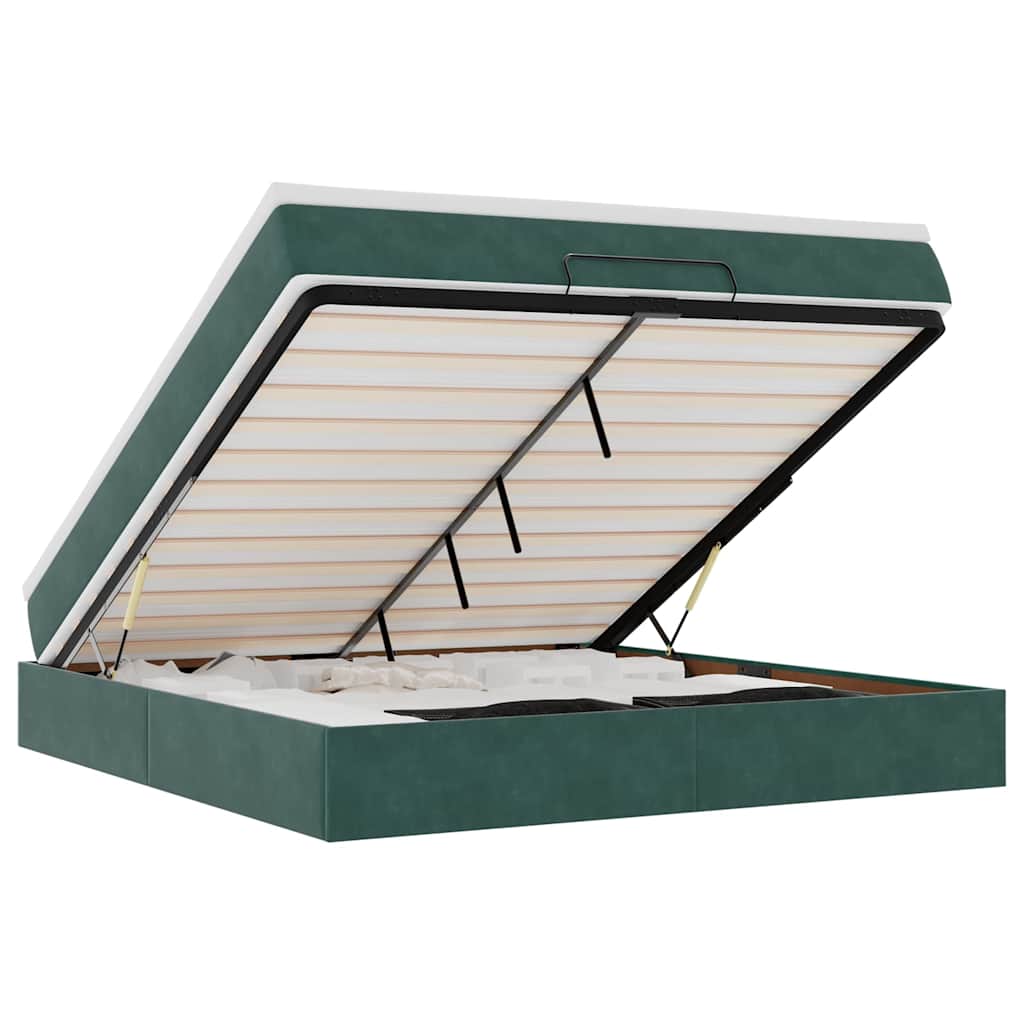 Lit ottoman avec matelas en velours vert foncé 180x200 cm