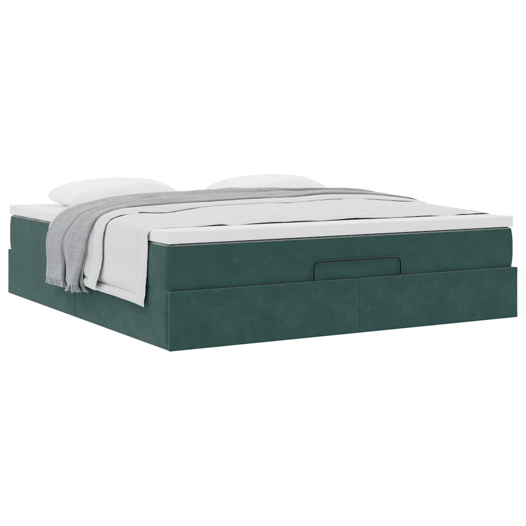Lit ottoman avec matelas en velours vert foncé 180x200 cm