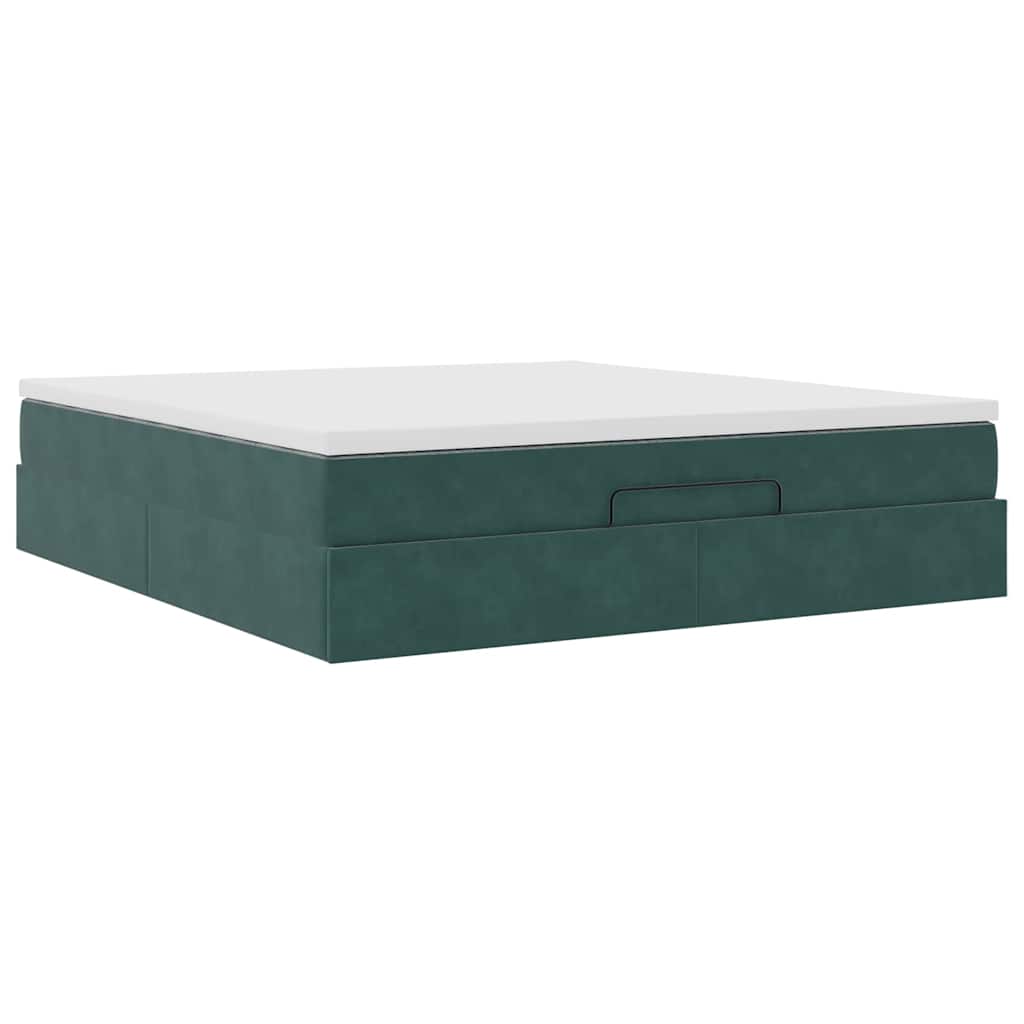 Lit ottoman avec matelas en velours vert foncé 180x200 cm