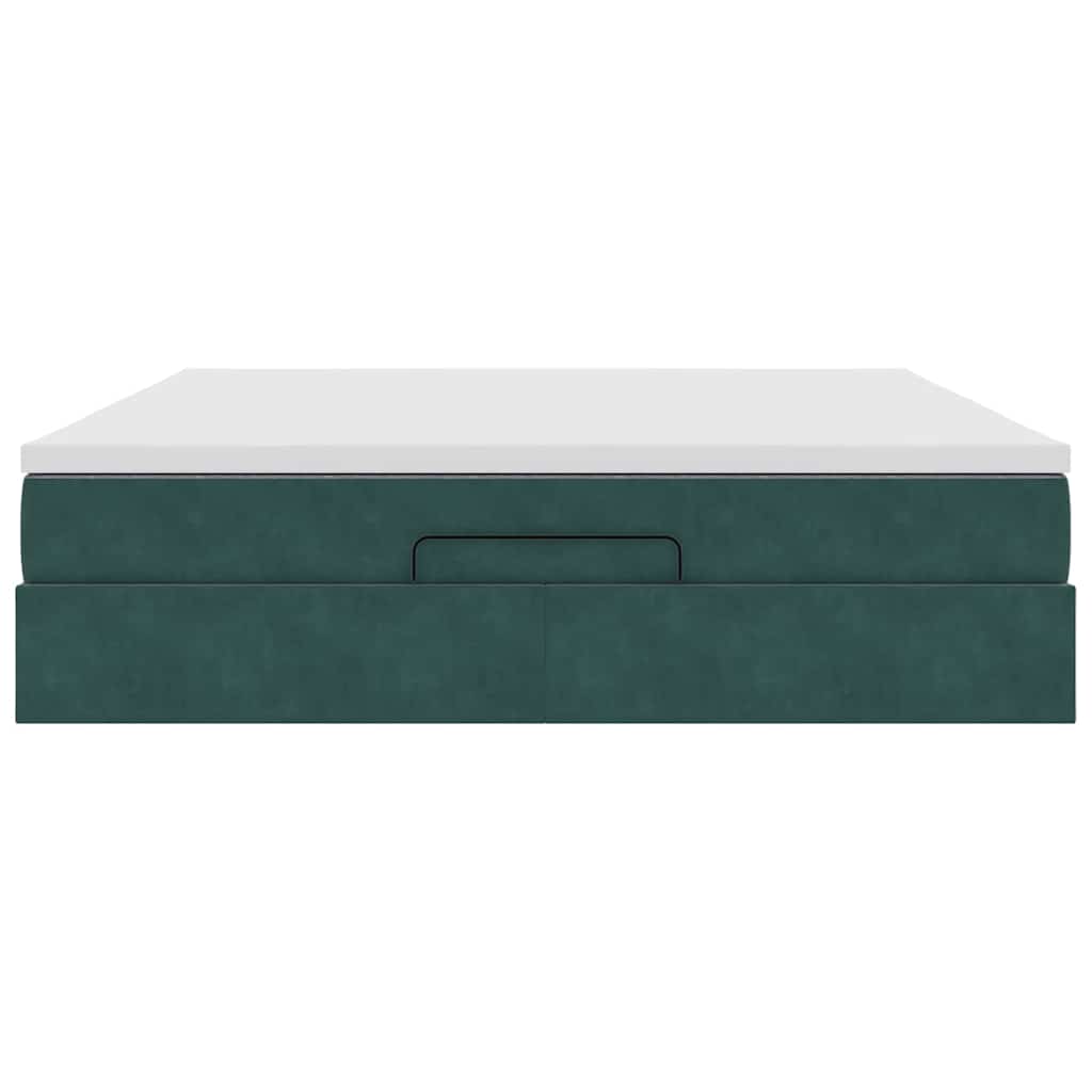 Lit ottoman avec matelas en velours vert foncé 180x200 cm