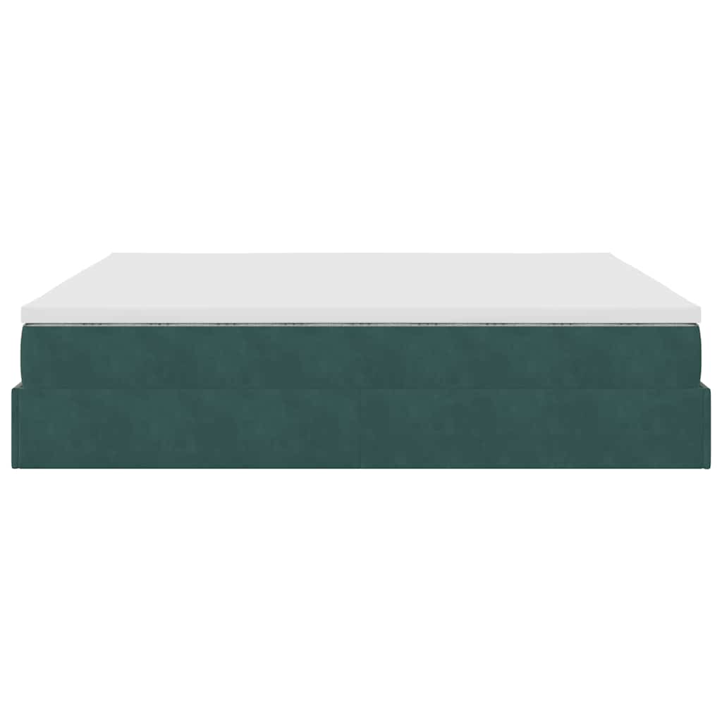 Lit ottoman avec matelas en velours vert foncé 180x200 cm