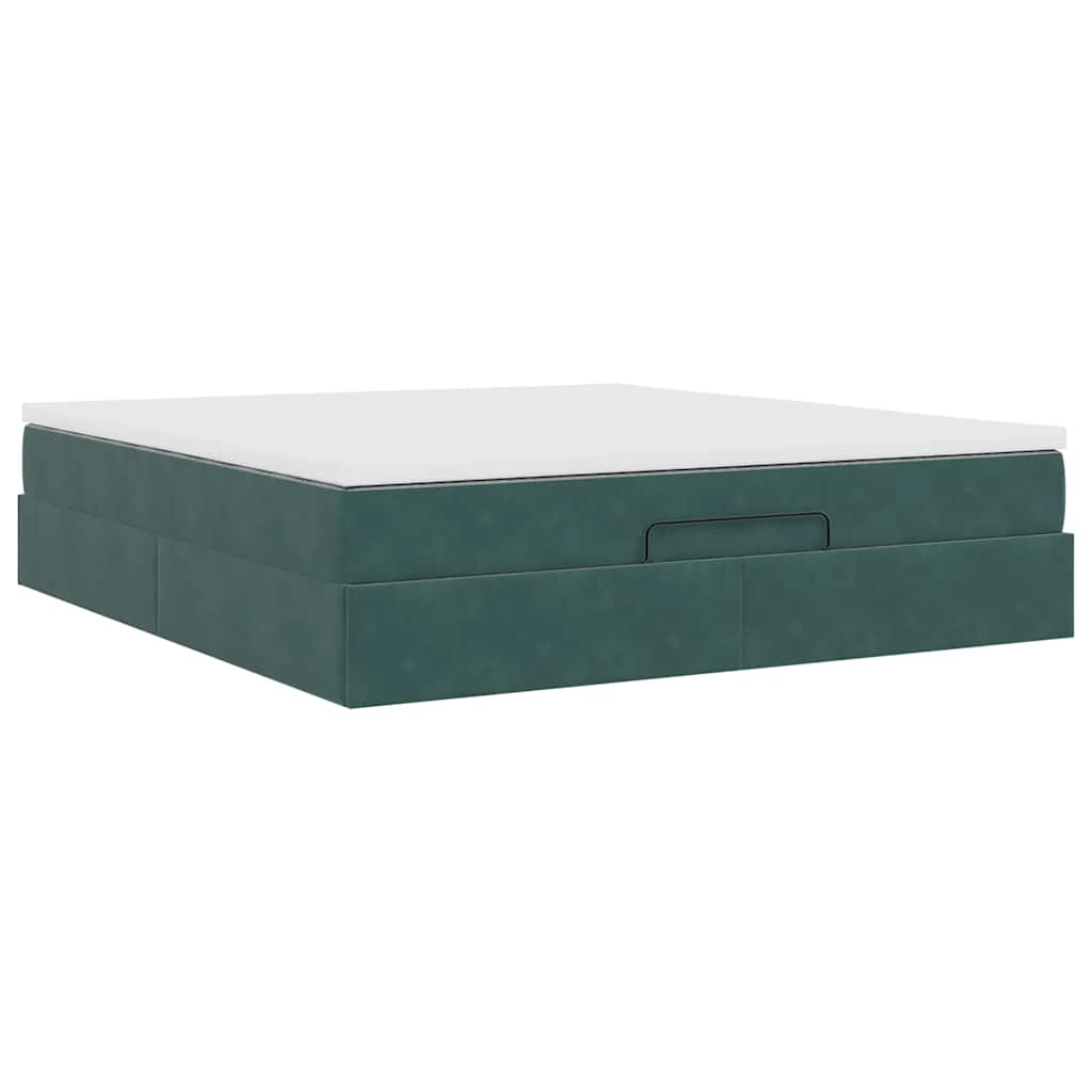 Lit ottoman avec matelas en velours vert foncé 180x200 cm