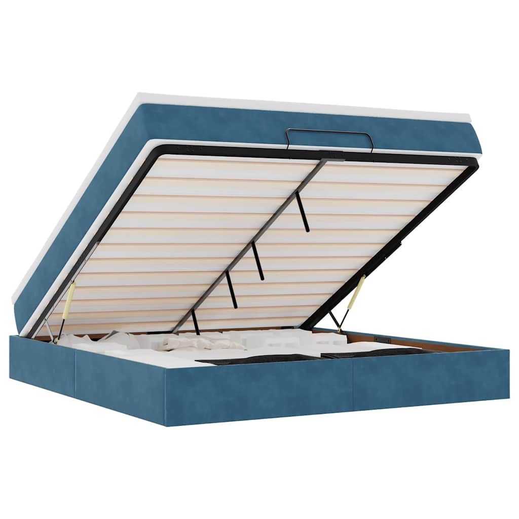 Ottoman bed with mattress dark blue 180x200 cm velvet