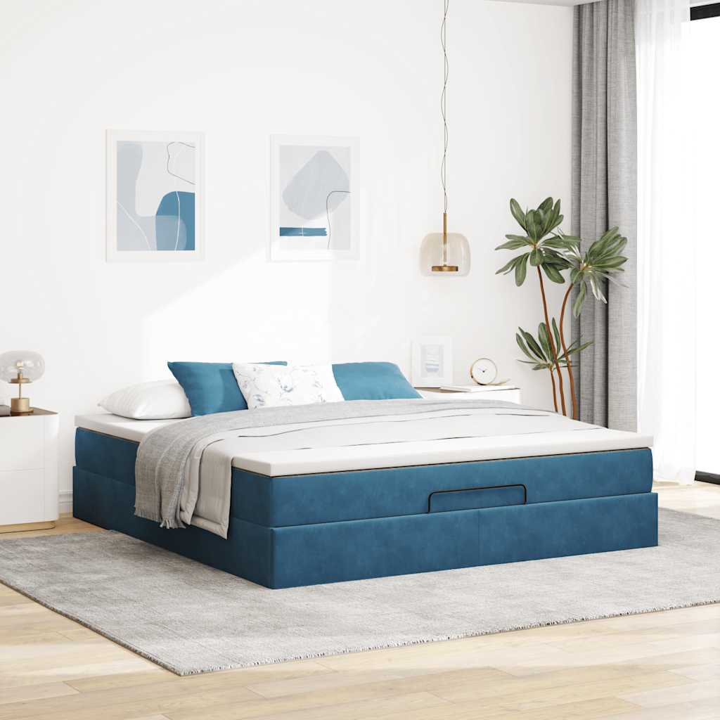Ottoman bed with mattress dark blue 180x200 cm velvet
