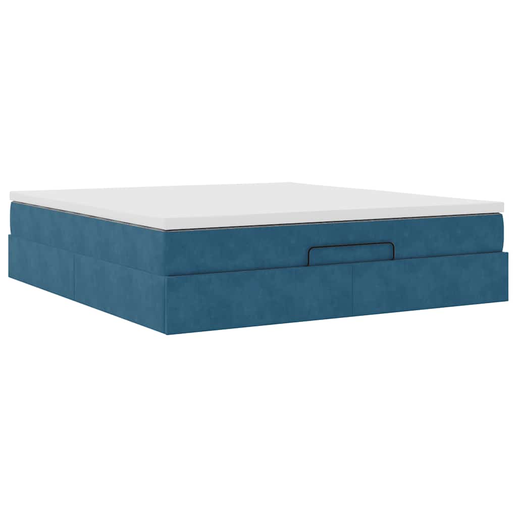 Ottoman bed with mattress dark blue 180x200 cm velvet