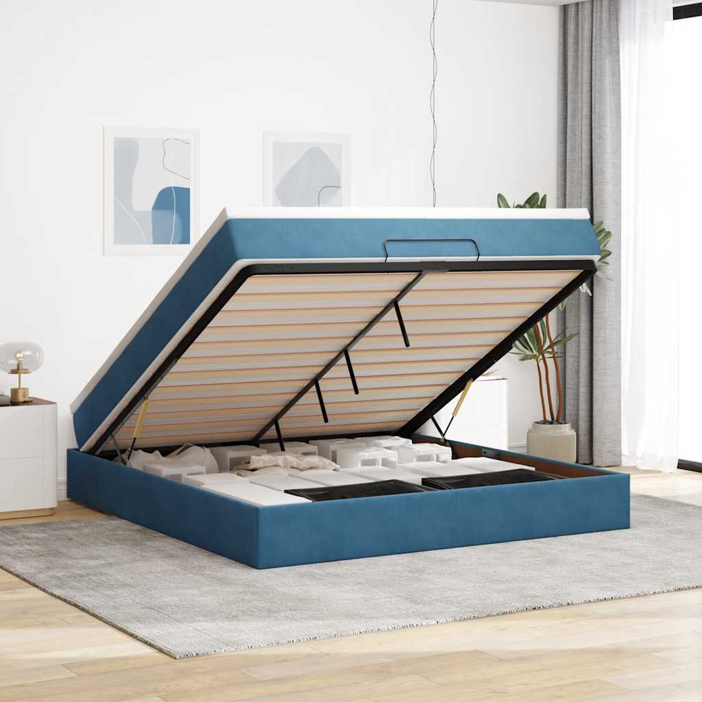 Ottoman bed with mattress dark blue 180x200 cm velvet