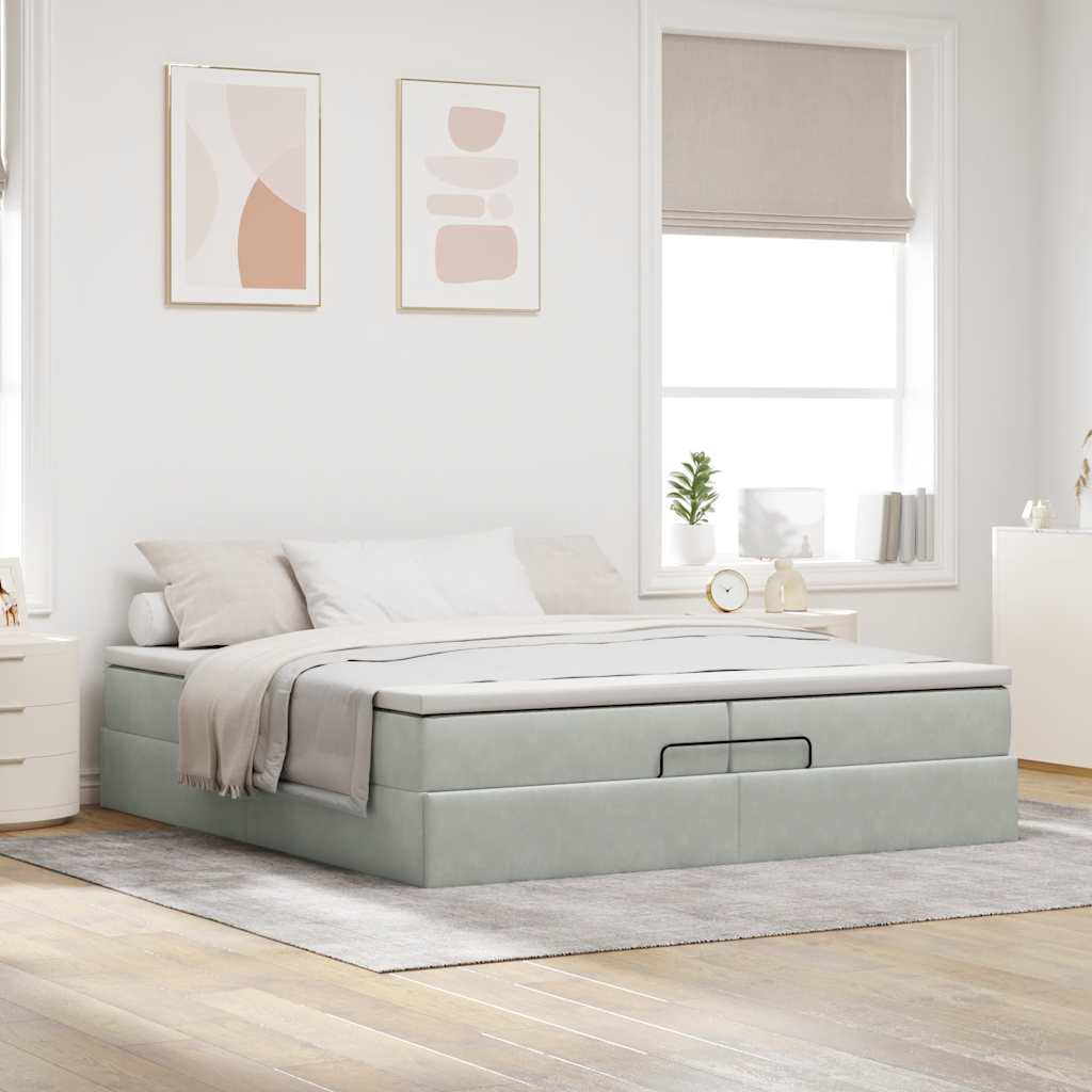 Ottoman-Bett mit Matratzen Hellgrau 200x200 cm Samt