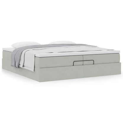 Ottoman-Bett mit Matratzen Hellgrau 200x200 cm Samt
