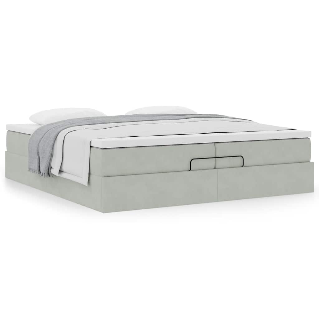 Ottoman-Bett mit Matratzen Hellgrau 200x200 cm Samt