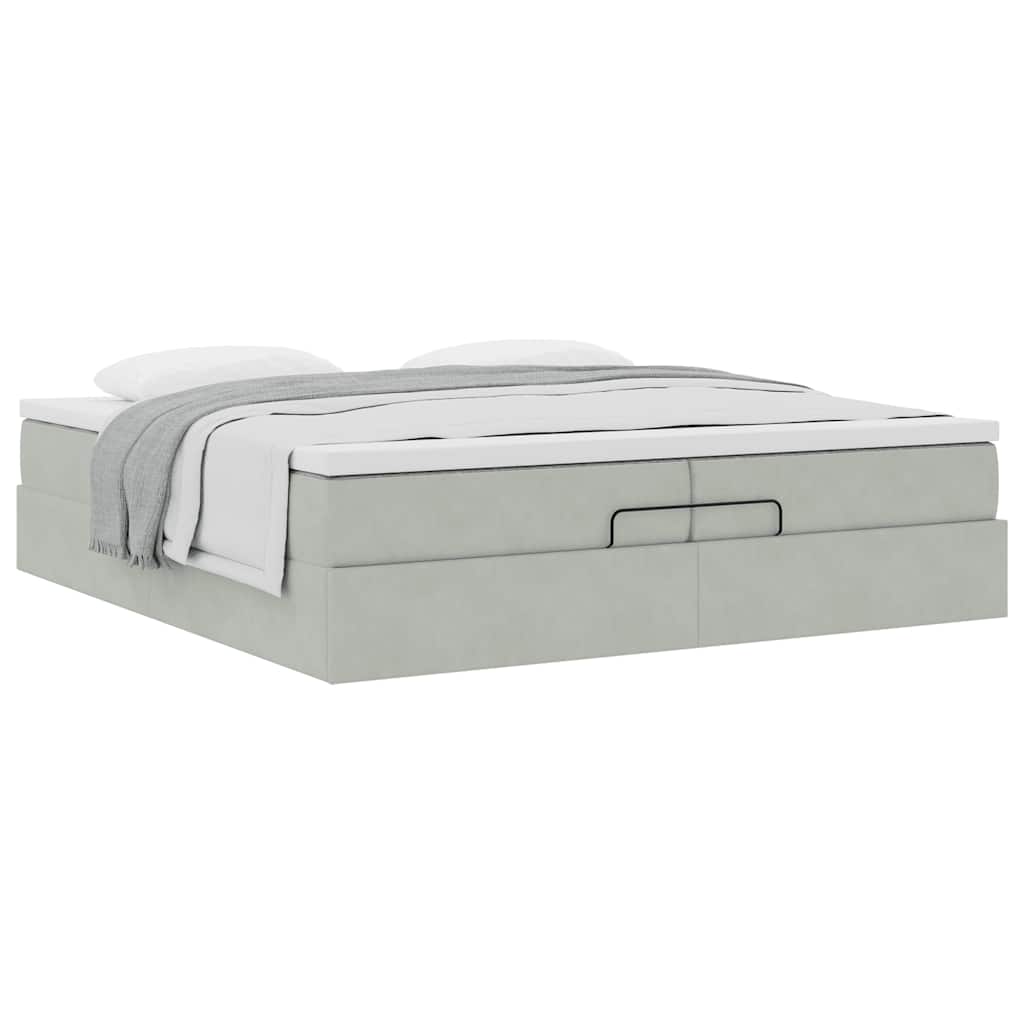 Ottoman-Bett mit Matratzen Hellgrau 200x200 cm Samt