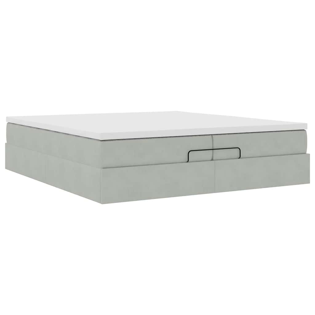 Ottoman-Bett mit Matratzen Hellgrau 200x200 cm Samt
