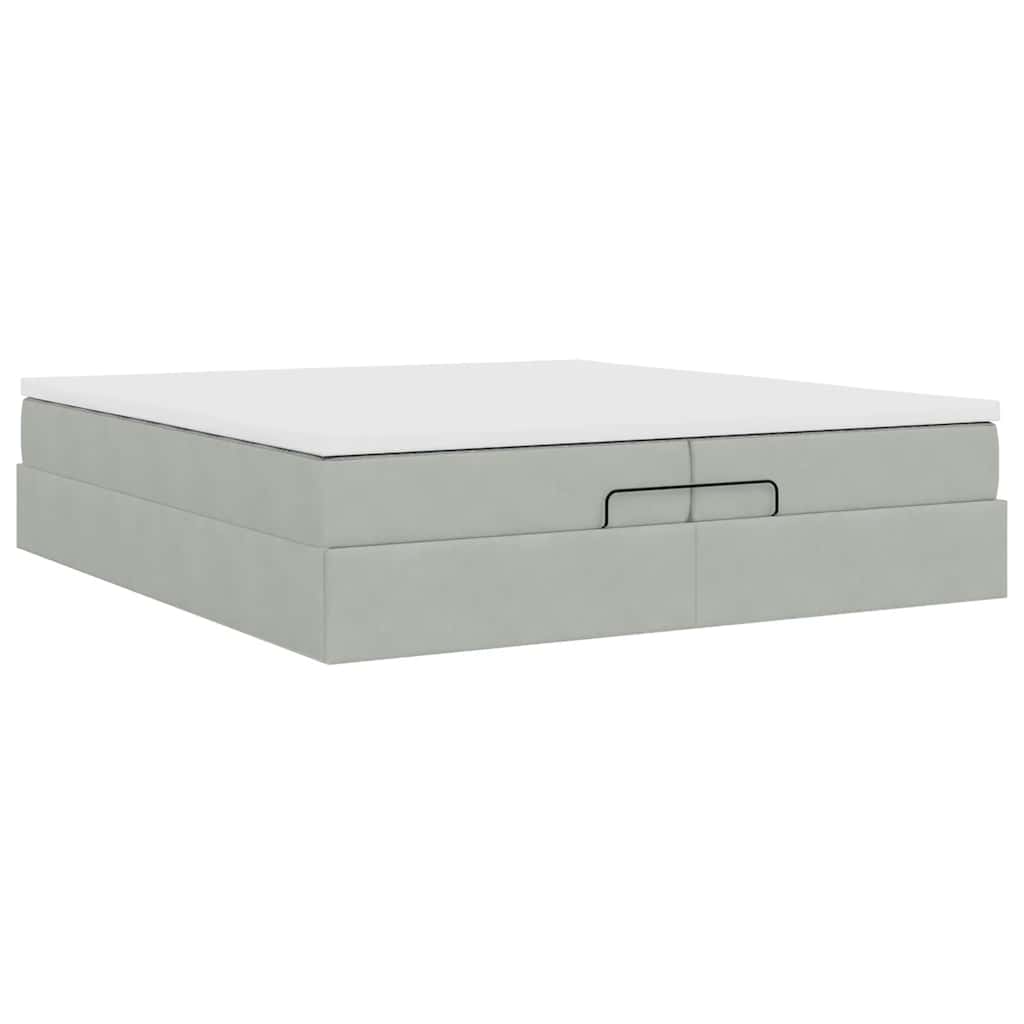 Ottoman-Bett mit Matratzen Hellgrau 200x200 cm Samt