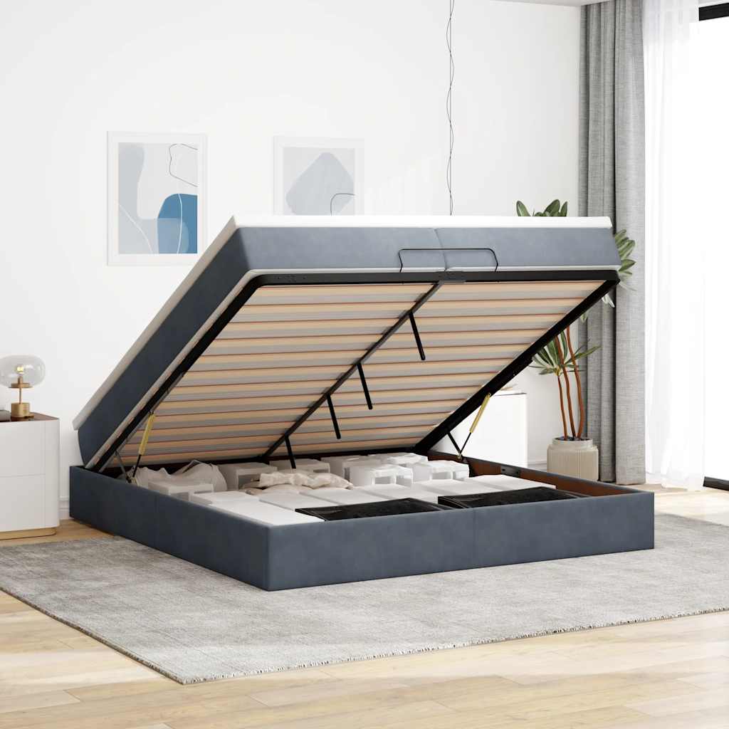 Ottoman-Bett mit Matratzen Dunkelgrau 200x200 cm Samt