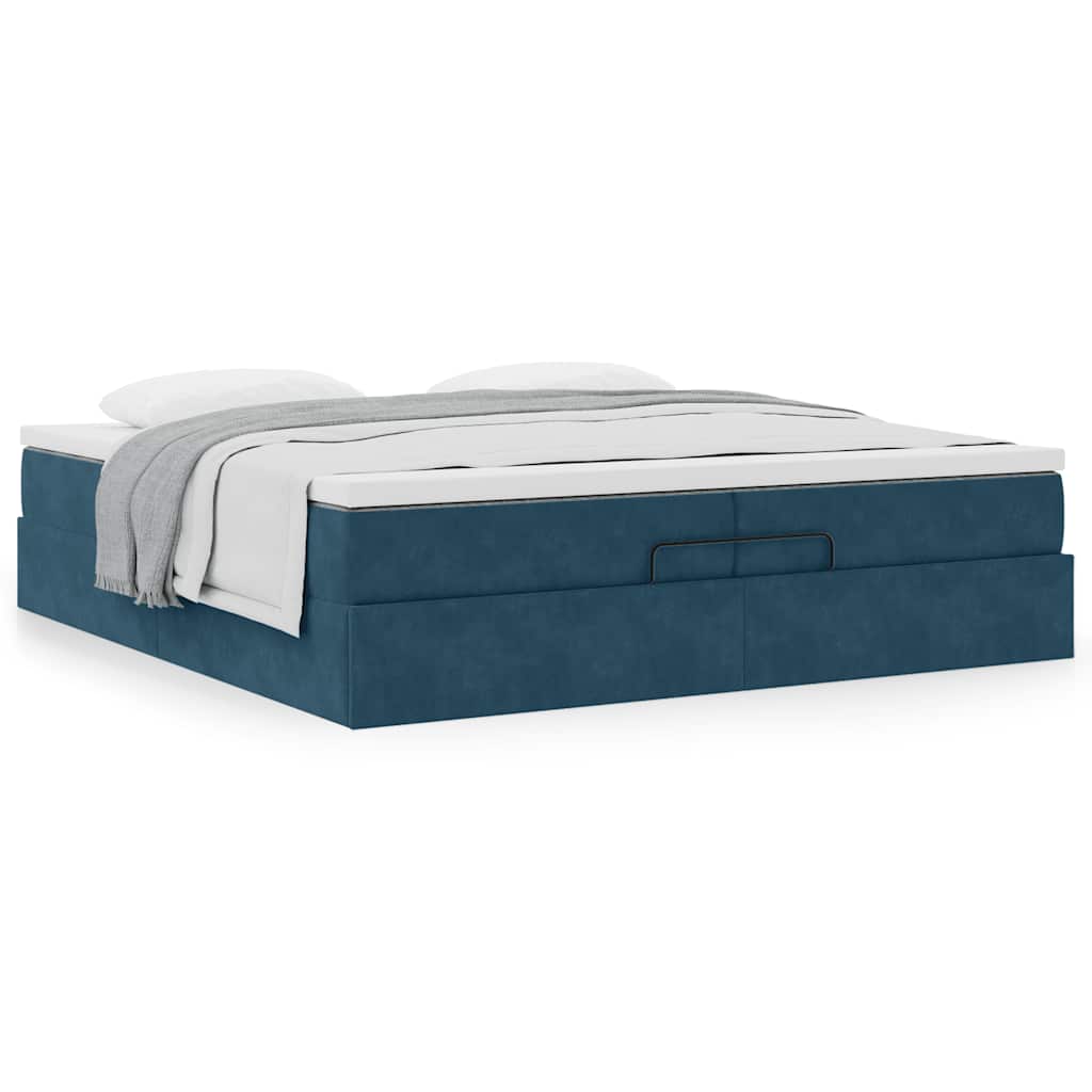 Ottoman-Bett mit Matratzen Dunkelblau 200x200 cm Samt