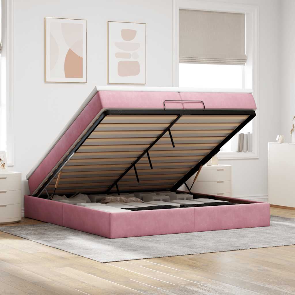 Ottoman-Bett mit Matratzen Rosa 200x200 cm Samt