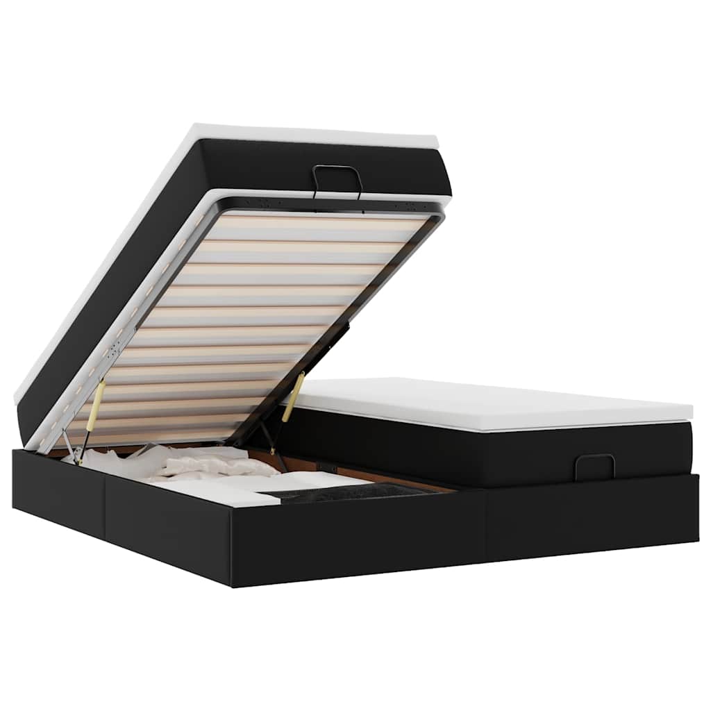 Ottoman-Bett mit Matratzen Schwarz 160x200 cm Kunstleder