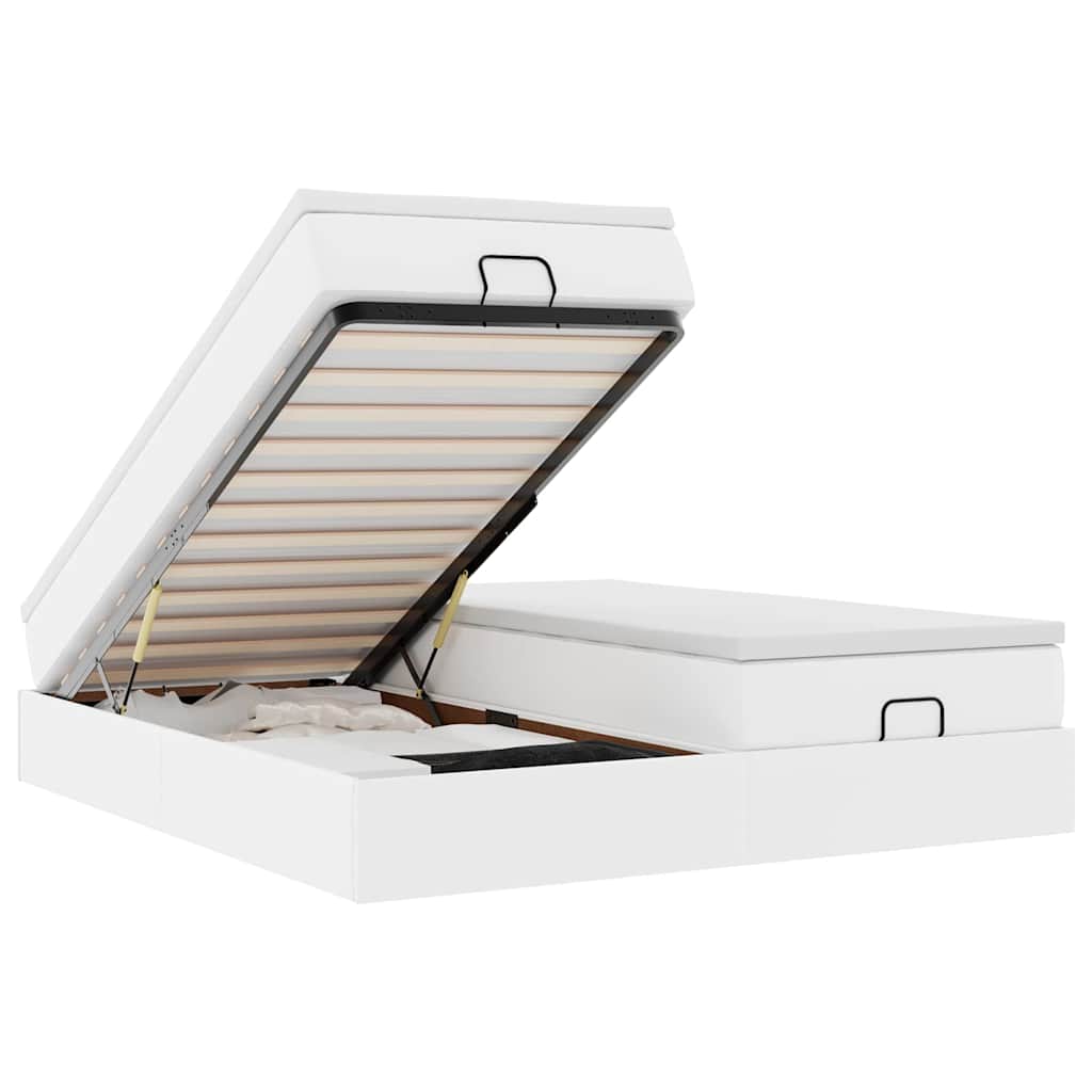 Ottoman-Bett mit Matratzen Weiß 160x200 cm Kunstleder