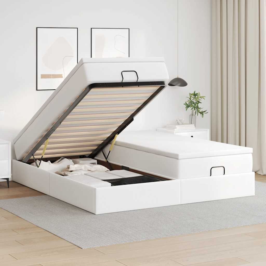Ottoman-Bett mit Matratzen Weiß 180x200 cm Kunstleder
