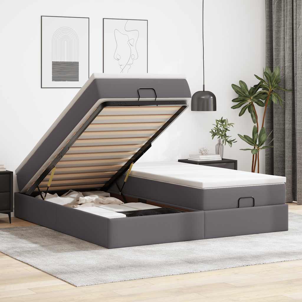 Ottoman-Bett mit Matratzen Grau 180x200 cm Kunstleder