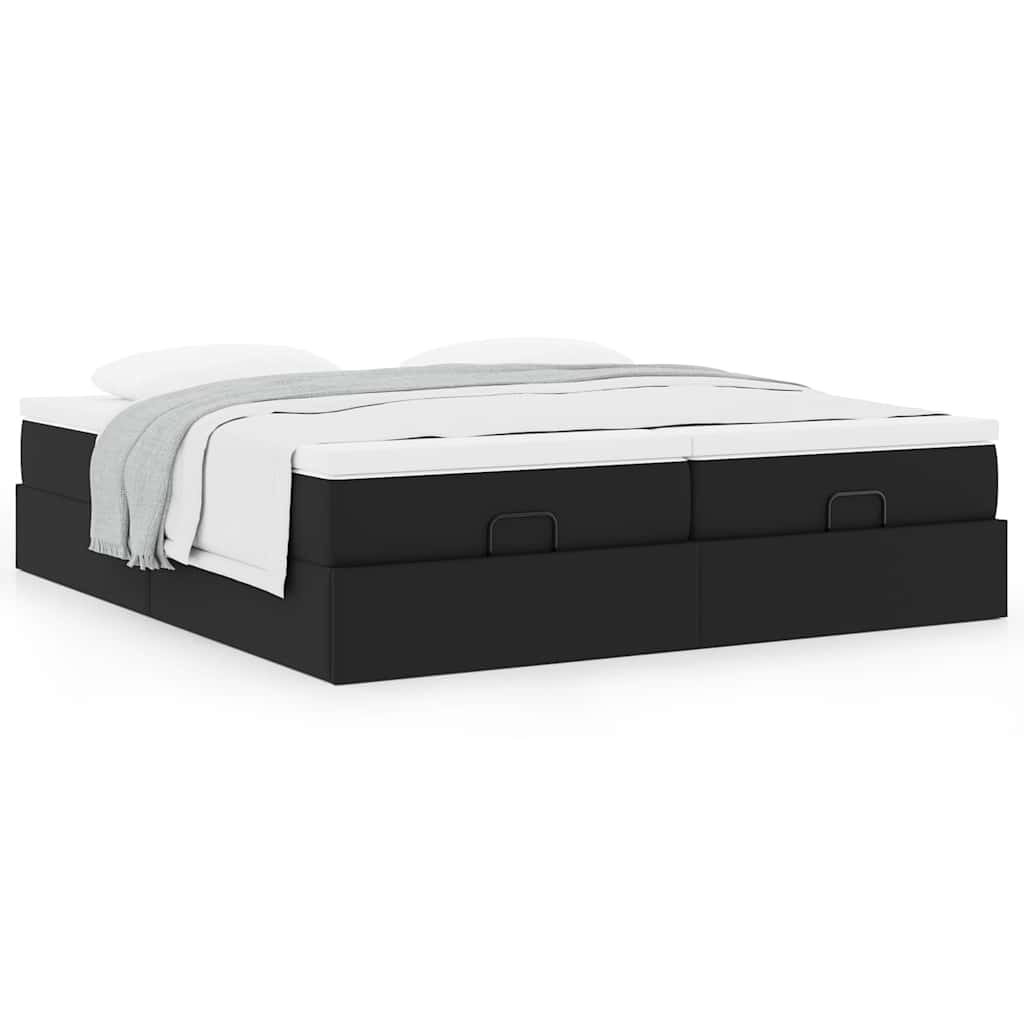 Ottoman bed with mattresses black 200x200 cm artificial leather