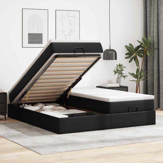 Ottoman bed with mattresses black 200x200 cm artificial leather